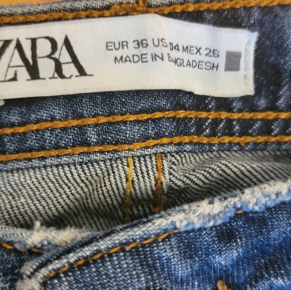 Zara Distressed Blue Straight Leg Denim Jeans Size 4 - Picture 4 of 4